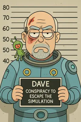 Make 18x24 image in a style of Rick and Morty that will look like a mug shot, with a character based on my photo standing in the centre. Add one "crime" attribute like bruise, scratch, wound.

Be playful with outfit - it can be spacesuit, mental asylum robe, caveman outfit.

Add some science fiction related details: a tiny alien sitting on a shoulder or a cyber implant. Dont overdo it.

Make me hold a card with name and crime reason. Make reason random, funny and satiric on par with Rick and Morty Style related to the details you added to the image.

Name: Dave