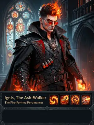 Create a stylized character splash screen inspired by the League of Legends in-game interface, using a semi-realistic, painterly fantasy art style.\nThe top section (first 10 rows of a clean 14-row vertical layout) should feature a dynamic illustration of a heroic fantasy character based on a real person’s face (use the provided photo), stylized but keeping facial features recognizable.\n\nThis character should be reimagined in a fantasy world setting where their core personality or hobby is exaggerated into a heroic archetype (e.g., if the person loves cooking, they become a magical combat chef). Outfit, accessories, and background should reflect this theme in a fun, whimsical, and epic way.\n\nIn the bottom 4 rows, include a dark-themed League-style UI with:\n• A character name (fantasy-style, derived from: )\n• A heroic/funny title based on: fire\n• A spell bar with 4 ability icons and short, absurd, and funny descriptions — each no more than a sentence.\n\n📏 Layout Rules:\n• Use a clean 14-row vertical grid.\n• Leave row 14 entirely empty for visual padding — no text, icons, or UI.\n• Ensure all text and ability icons are clearly separated from the image edge with generous margin.\n\n🎨 Output: Portrait, 18x24 ratio, clean League of Legends-style composition.