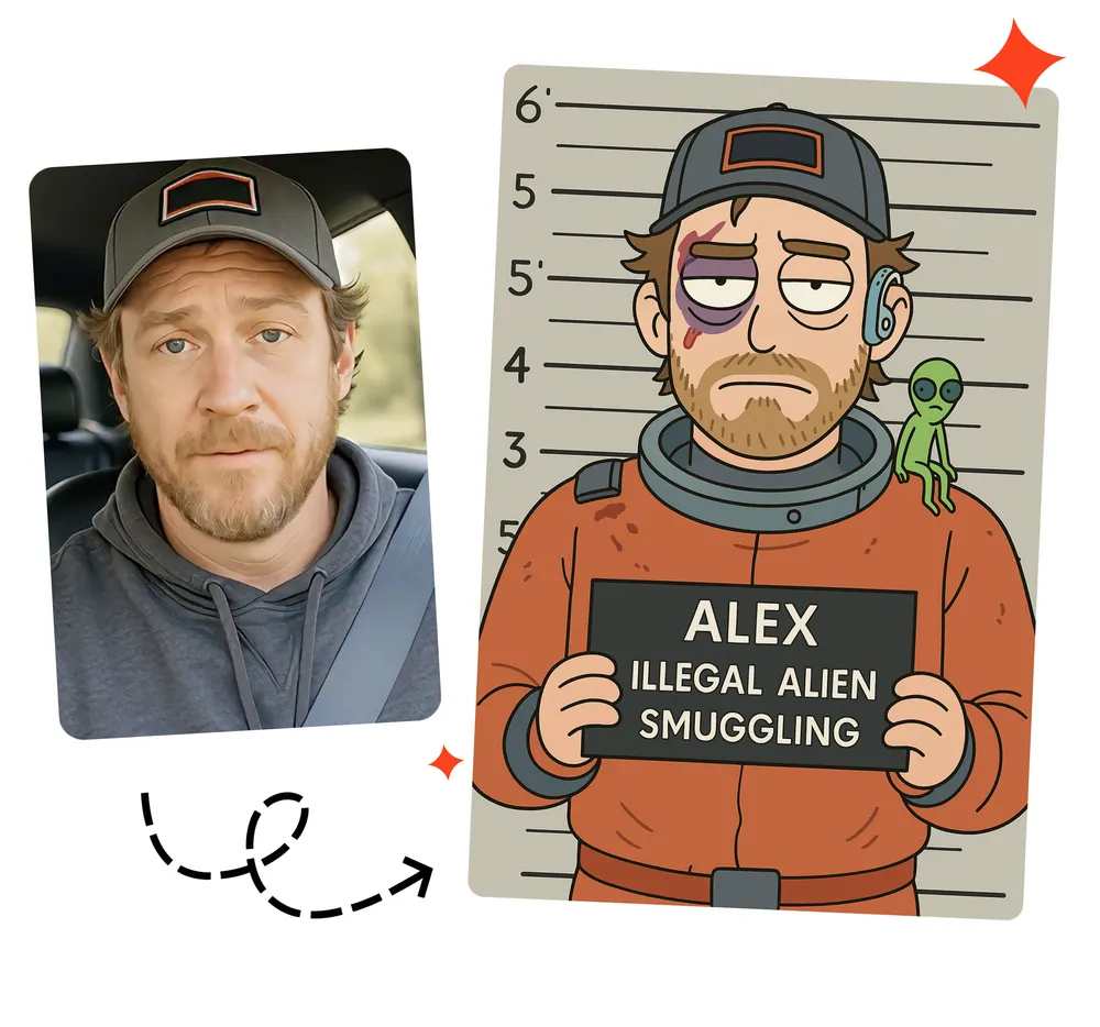 Galactic mug shot AI generation before and after comparison
