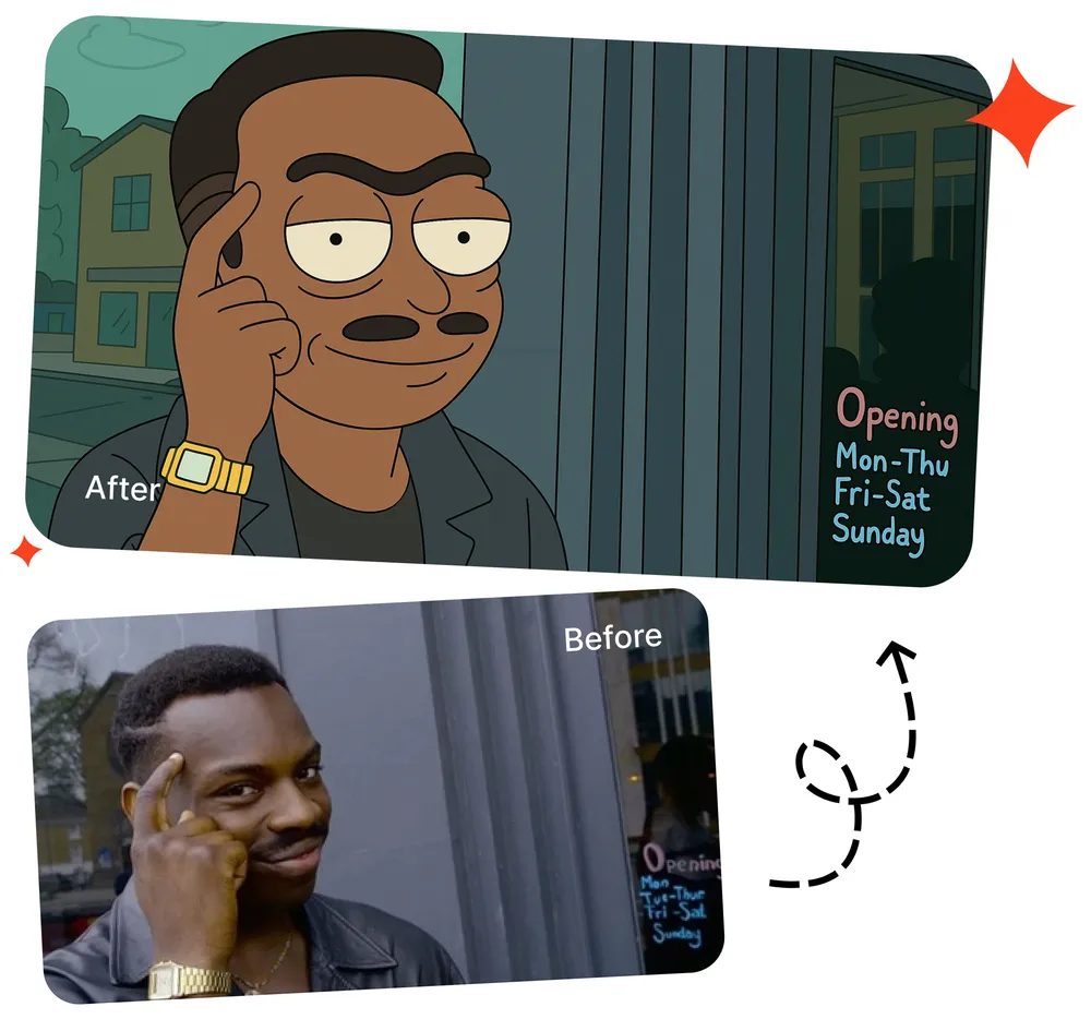 Rick And Morty AI generation before and after comparison